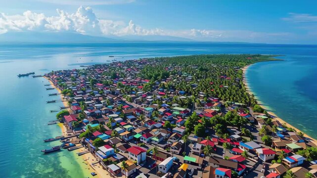 Exploring the vibrant community of Olango Island surrounded by turquoise waters and lush greenery, Aerial shot of the small Olango Island just off the coast of Cebu City Philippines