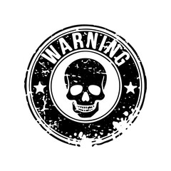 Warning grunge circle rubber stamp isolated on transparent background. Skull Warning Grunge Stamp. Distressed Skull and Stars Warning Sign. Black and White Grunge Skull Label. Vector