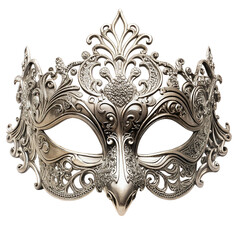 ornate silver masquerade mask isolated on transparent background