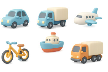 Charming 3d pastel transportation vehicles collection for kids