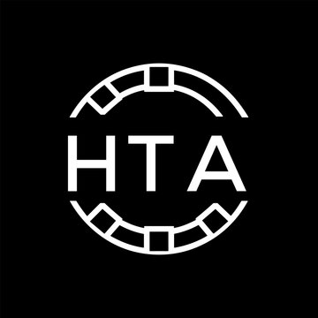 HTA Minimalist HTA  Logo Design on Black Background &ndash; HTA Later Logo, Modern Circular Branding Concept
