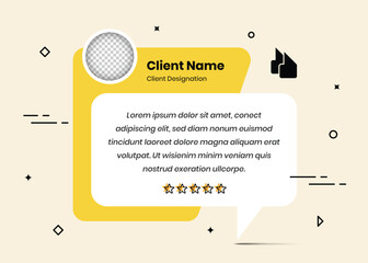 Simple abstract client testimonial and customer review template design with star rating and image placeholder