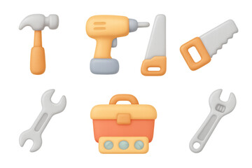 Colorful 3d tools set for construction and diy projects