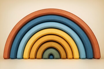Fototapeta premium Wooden children's toy rainbow stacker in vibrant colors, showcasing smooth curves and natural textures, perfect for imaginative play and early learning development