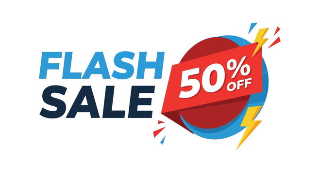 Flash Sale 50 Percent Off Banner with Lightning Bolt Graphic