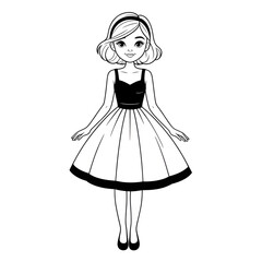 A black and white dress illustration vector style coloring page 