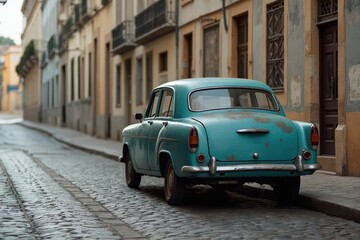 An old car on an ancient pitoresque street ,Portugal