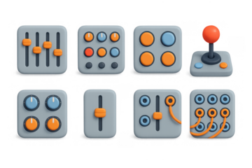 3d diverse control panels with joystick and knobs for interface design