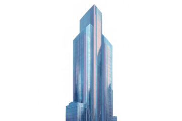 Modern glass skyscraper rising against a transparent background, showcasing contemporary architecture and urban development