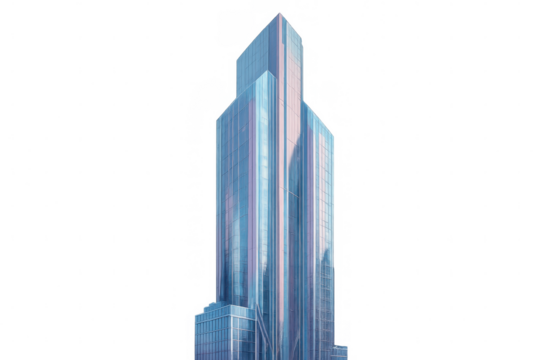 Modern glass skyscraper rising against a transparent background, showcasing contemporary architecture and urban development - Powered by Adobe