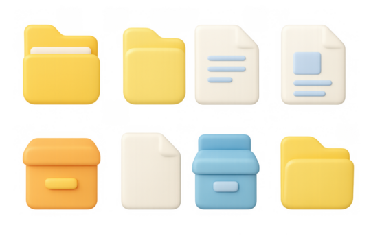 3d icons of folders and documents: yellow and blue theme for digital organization