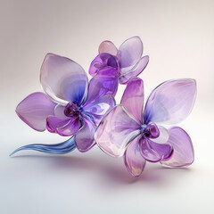 3D glass flower close-up, isolated, on a white background. Delicate palette, stylish print for women's clothing, decorative element, template for a romantic postcard.