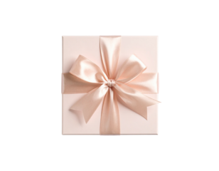 Gift Box with Satin Ribbon Bow, Top View, Transparent PNG