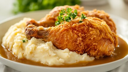 Crispy Fried Chicken with Mashed Potatoes and Gravy