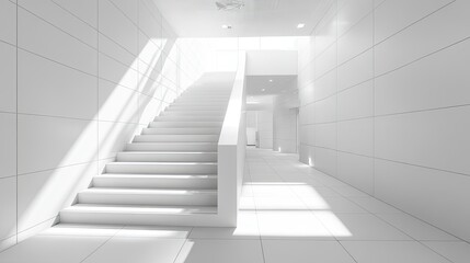 Obraz premium Modern Interior Design with Bright Staircase in Minimalist White Space at Daytime