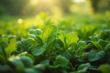 Mesclun lettuce leaf mix in transmitted light