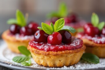 Cherry tartlets with red basil