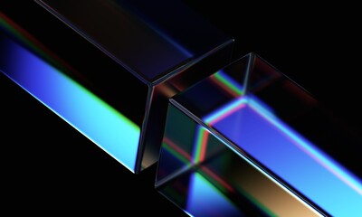 Naklejka na ściany i meble Abstract colorful shape, dark background design, 3d render