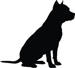 Silhouette of sitting dog in side view, domestic pet illustration, black canine shape perfect for design, training, guard concepts