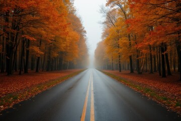 Empty road amidst trees during autumn