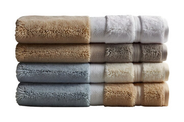  Stacked bath towels in various natural and soft colors  isolated on white, transparent background 