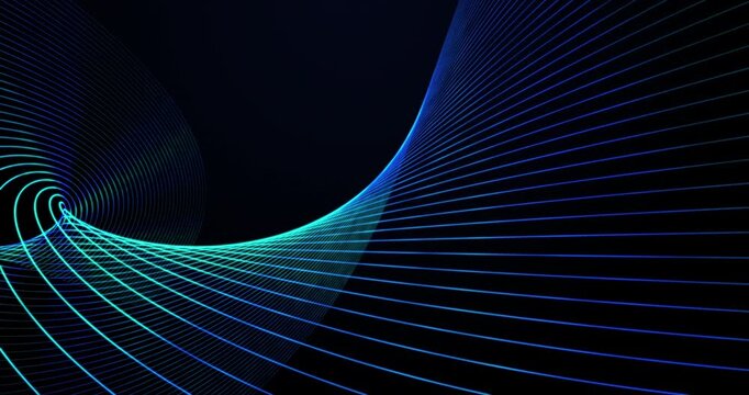 Blue fractal lines gyrating in a space. Loop