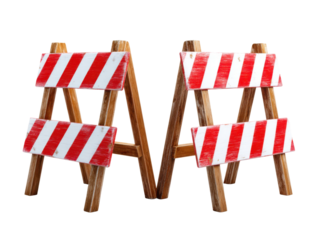 Urban street safety road construction barriers in clear view. Isolated on transparent background, png.