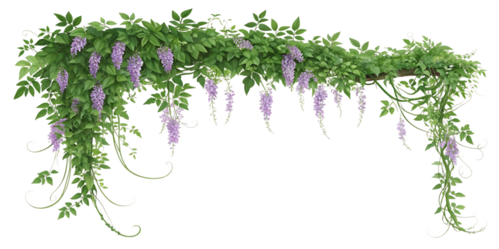 Archway of wisteria flowers and green leaves isolated on transparent background - Powered by Adobe