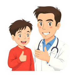 Anime Style Illustration of a Doctor and a Young Boy Patient Giving a Thumbs Up, AI Generated