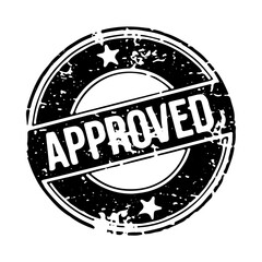 Black approved stamp isolated on transparent background. Approved Grunge Stamp. Distressed Approved Seal. Black and White Grunge Approved Label. Vector