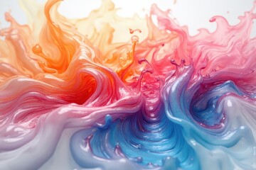 Beautiful abstraction of liquid paints in slow blending flow mixing together gently