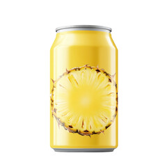 Refreshing Pineapple Flavored Soda Can with Vibrant Yellow Design on transparent background