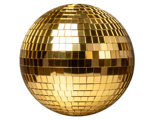  Shiny golden disco ball with reflective mirror tiles, isolated on transparent background PNG