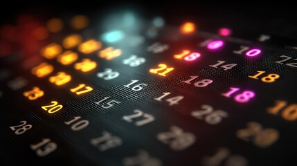 Calendar interface with glowing date selection and time slots, symbolizing online appointment scheduling.