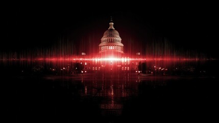 Capitol building with red soundwave overlay represents intersection of energy infrastructure, political power, and digital transformation in smart governance systems and national planning.
