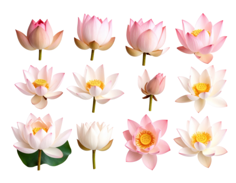 Elegant pink lotus flowers in various stages of bloom 