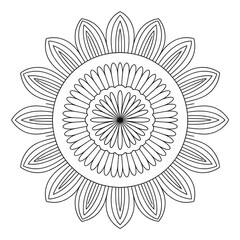 Mandala flower coloring page line art white background