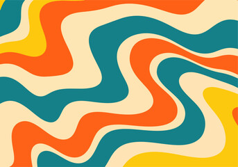 Groovy retro wavy vector background with curves and bright colors. Perfect for graphic design projects, posters, presentations, and retro-themed content.
