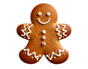 Festive gingerbread man cookie with icing decoration  