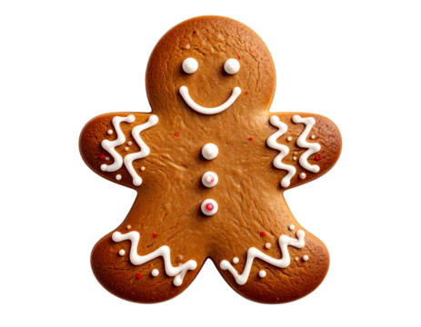 Festive gingerbread man cookie with icing decoration  