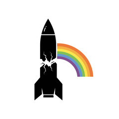 Fototapeta premium Icon of a cracked rocket with a rainbow on a transparent background symbolizing conflict and hope 