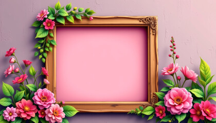 Obraz premium A decorative frame surrounded by vibrant flowers, ideal for showcasing artwork or personal photos.