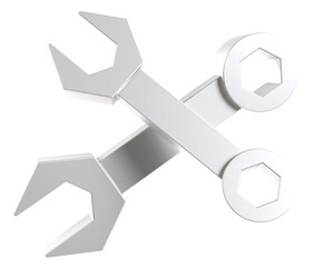 交差する銀色のスパナの3Dイラスト
