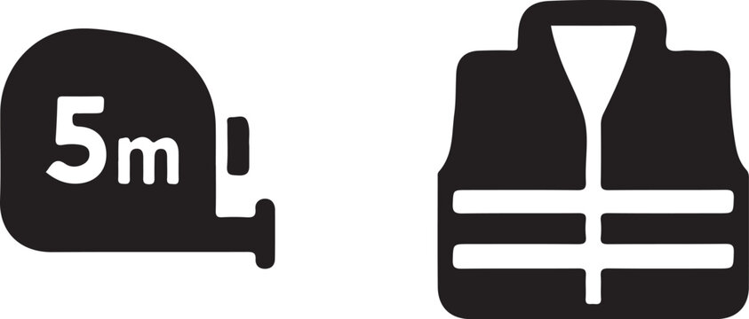 5m Tape Measure and Life Vest Icons Safety and Measurement