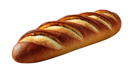 A freshly baked loaf of crusty bread with a golden brown crust isolated on transparent background