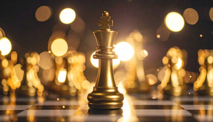 King chess piece on board. Business metaphor for authority, control and critical thinking.