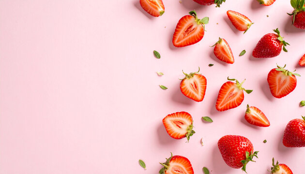 Fresh Strawberries on Soft Pink Background