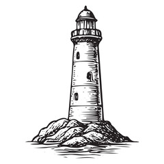 Vintage Lighthouse Sketch with Coastal Charm for Design Projects