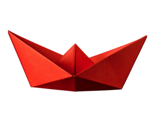 _Red origami paper boat on a black background