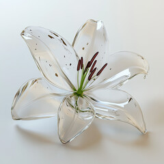 3D glass flower close-up, isolated, on a white background. Delicate palette, stylish print for women's clothing, decorative element, template for a romantic postcard.